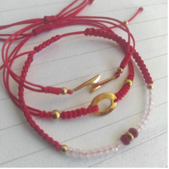 Trío Pulseras Macramé Rojo