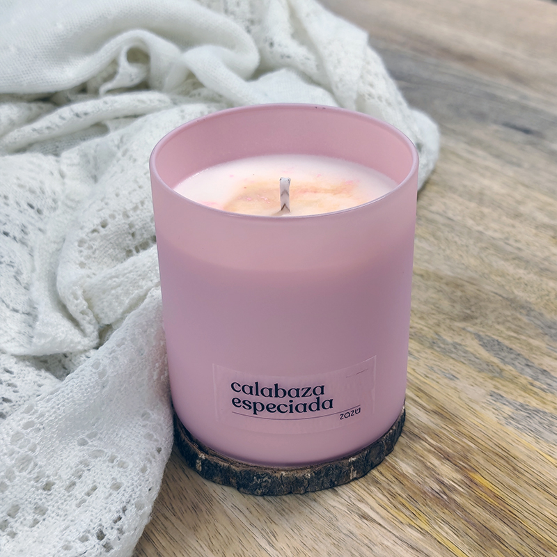 Calabaza Especiada - Vela Vidrio Rosa